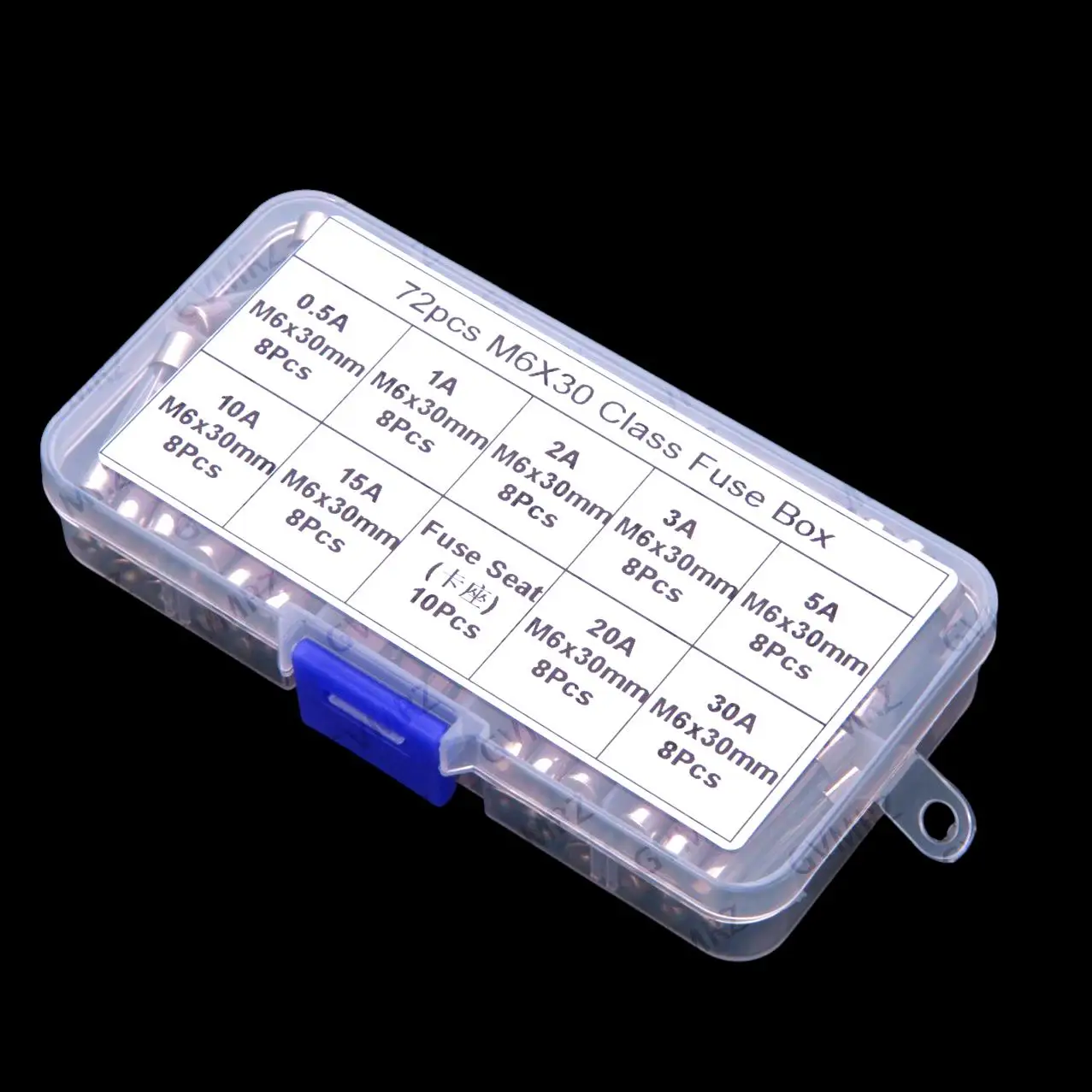72PCS 6X30MM 0.5A-30A Glass Fuse Tubes 250V Box 0.5A 1A 2A 3A 5A 10A 15A 20A 30A  250V 6X30