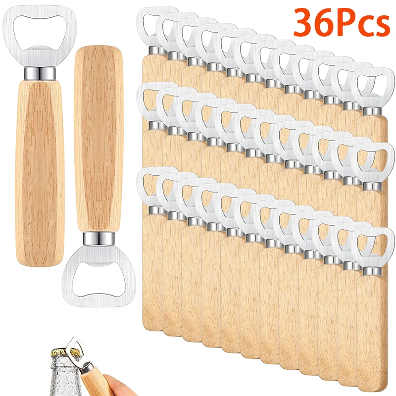 

36Pcs Wooden ​​Bottle Opener Home Beer Cap Wooden Cover Wood Bottle Opener Bent Handle Style