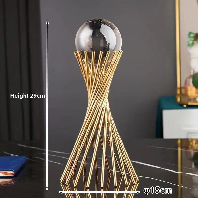 Golden Iron Crystal Ball with Geometric Stand Ornaments Desk Statues Sculpture Decor, for Living Room Bedroom Office Desktop - Image 6