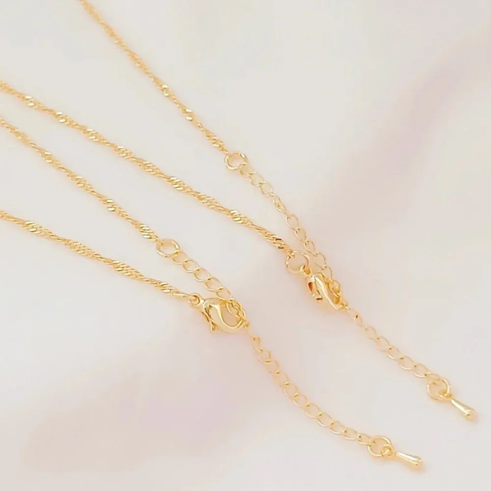 14K Real Gold Plated Copper Water Wave Chain with Lobster Clasp & Drop Extension Chain, Total Length 48cm, DIY Finished Necklace