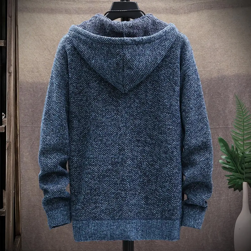 Cárdigan básico de punto para hombre, chaqueta gruesa de lana con capucha, suéter con cordón y cremallera, abrigo elástico para diario, Invierno