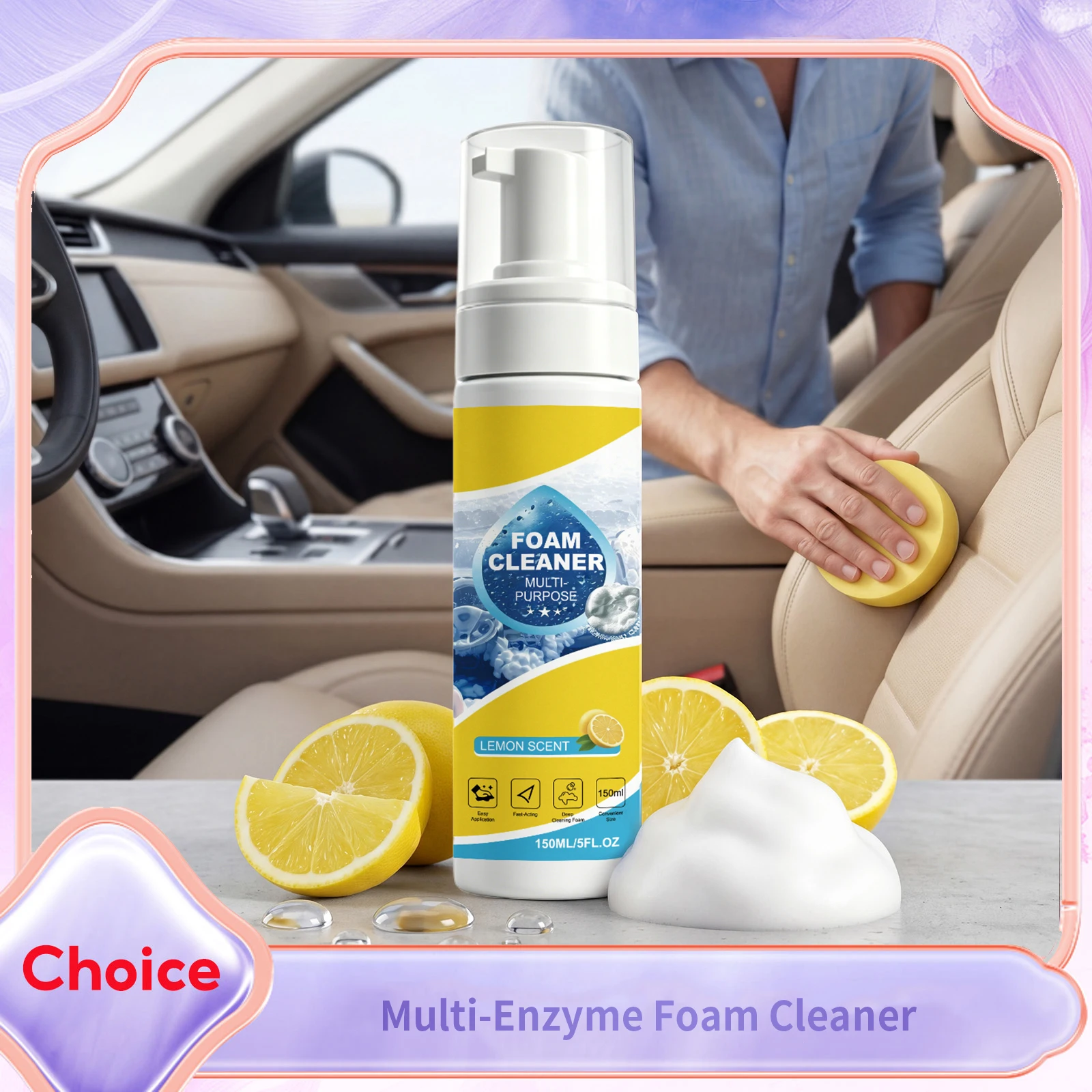 

Foam Cleaner Multi-purpose Auto Interior No-Rinse Multi-enzyme Foam Cleanser Spray for Leather Fabric Sofa Home Kitchen Bathroom