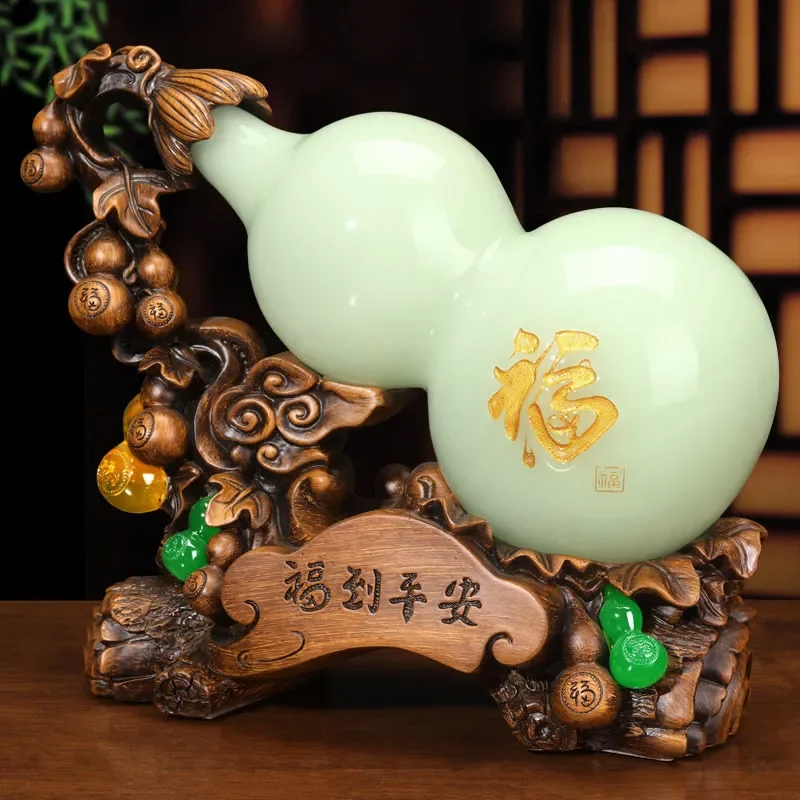 

Счастливые нефритовые украшения в виде тыквы, привлекают богатство, фэн-шуй, домашний декор, антикварные полки, винные шкафы, фойе, поделки, подарки на новоселье