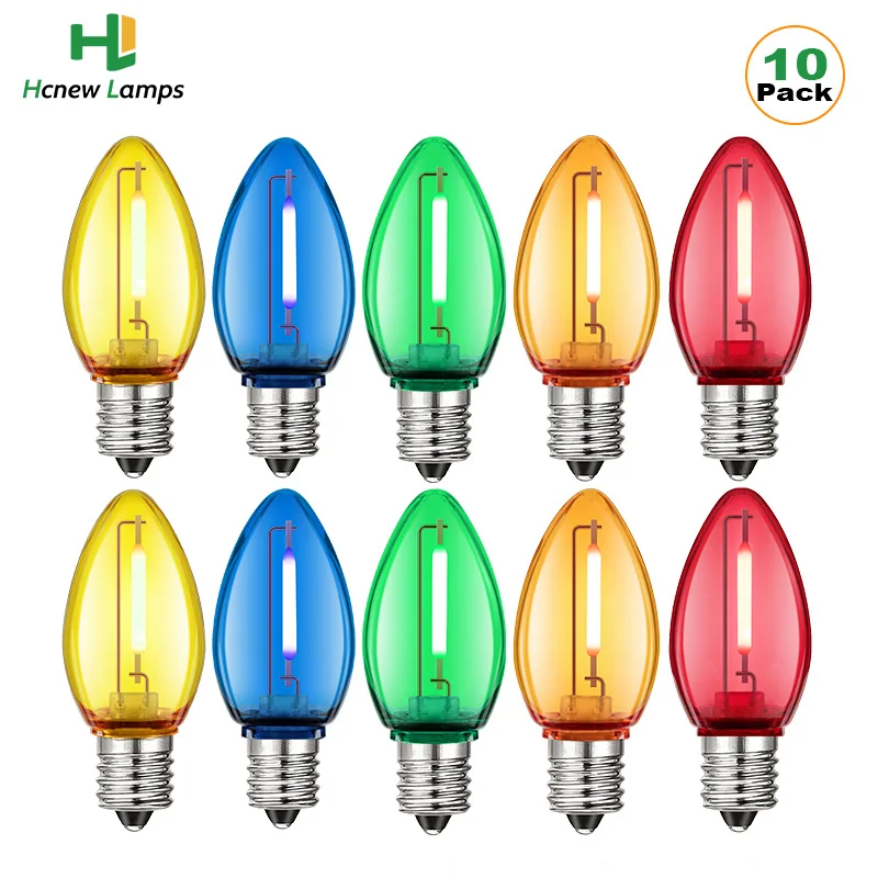 10PCS C7 Kerze Glühbirnen Mehrfarbige Led Kunststoff Kerze Birne E12 Kandelaber Basis 1w Bruchsicher RGB Farbe Ersatz lampen