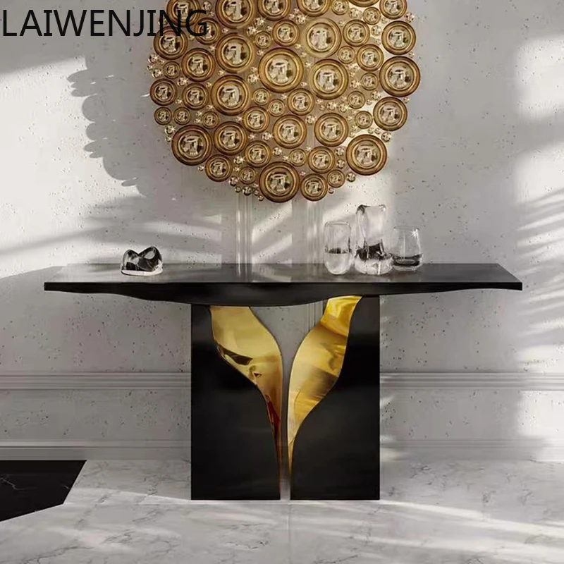 

HLZ Light Luxury Art Stainless Steel Entrance Platform Luxury Villa Entrance Wall Entrance Table Corridor Case End View
