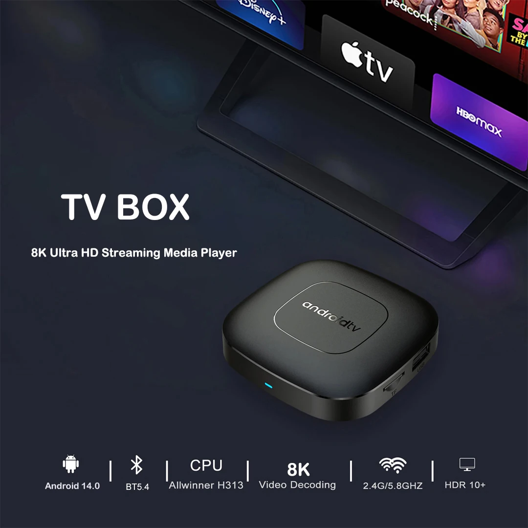 YOZHIXU 32GB 64GB 128GB Smart TV Box Android 14 H313 يدعم 2.4G&5G Dual Wifi BT5.4 Voice Assistant Netflix Google Media Player