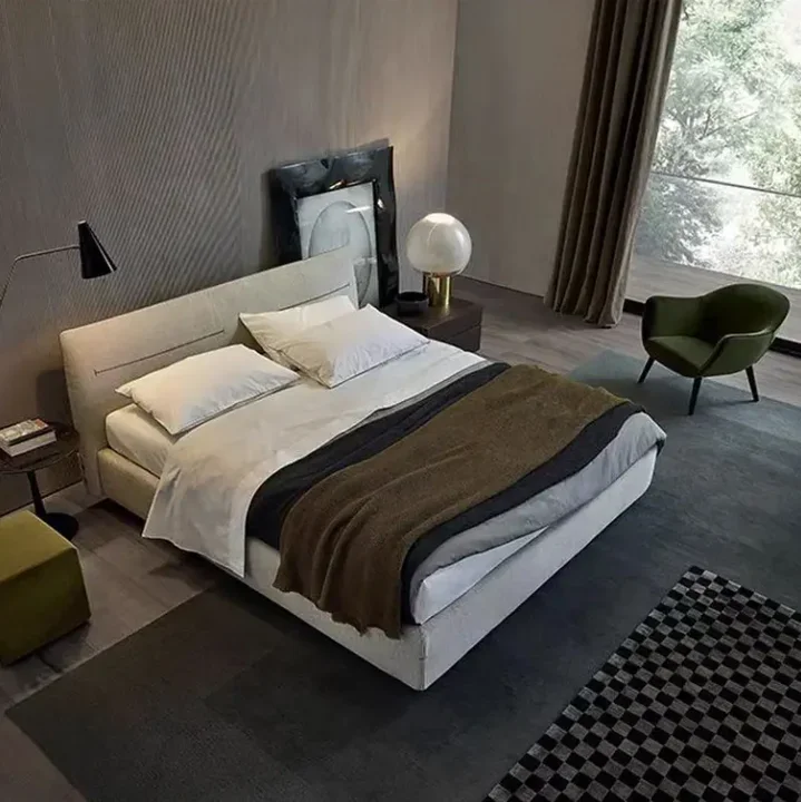 &Modern Minimalist Fabric Soft Smiling Bed for High End Villa Bedroo