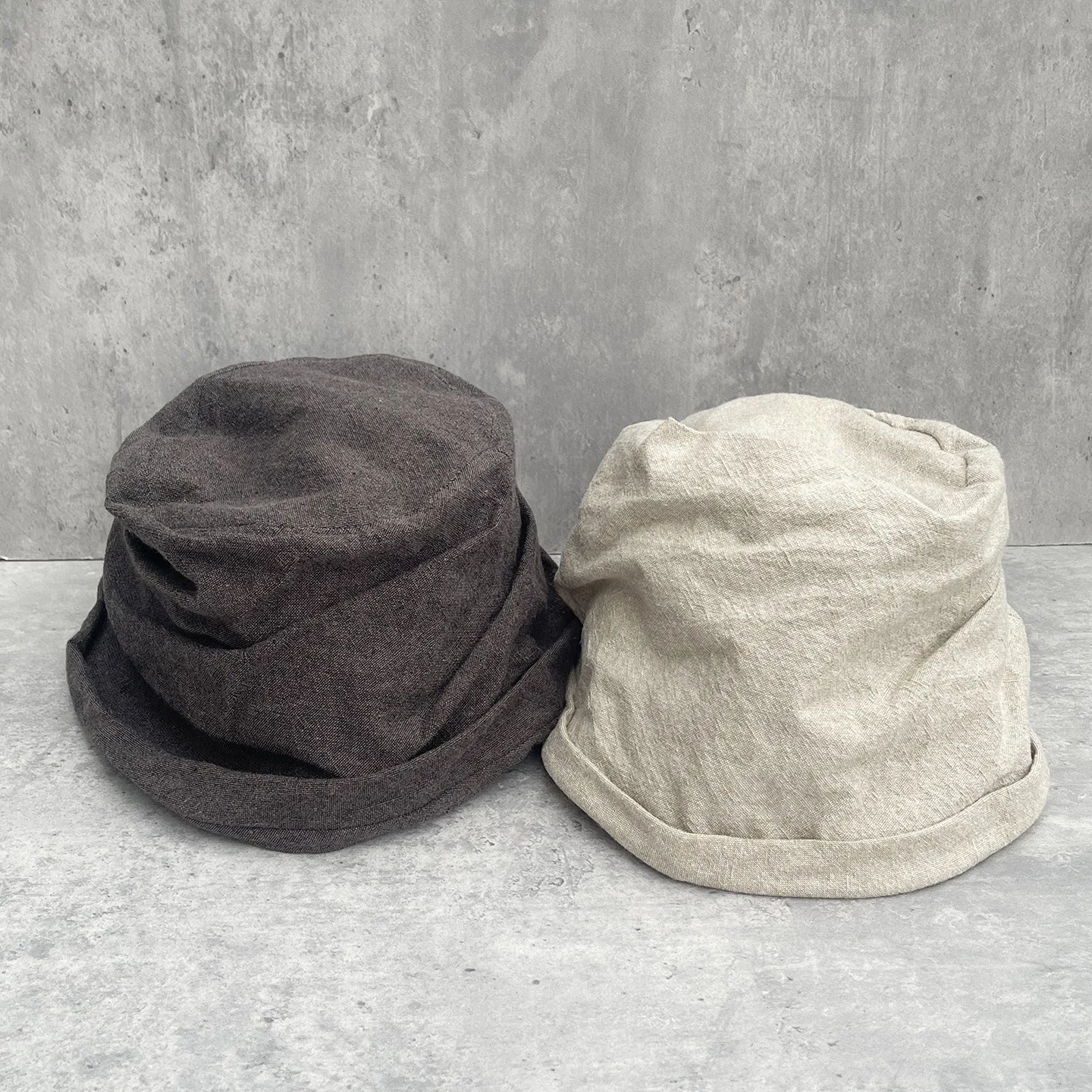 Foggy Deep Linen Blend Textured Pleated Bucket Hat Summer Thin Rolled Edge Slouchy Beanies for Women