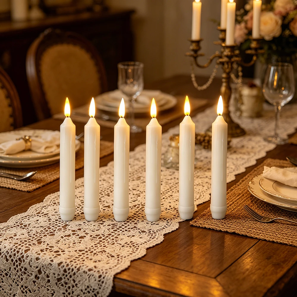 6pcs LED Flameless Candle Lights, Simulation 3D Wick Battery Operated Home Decoration Wedding Candle Christmas Decorations Light