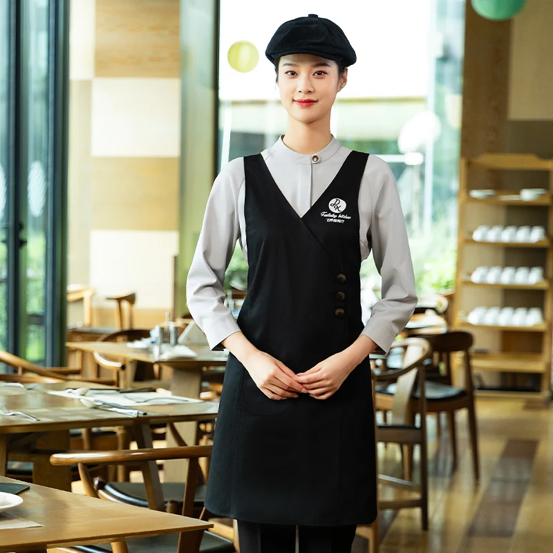 

Униформа общественного питания с длинными рукавами для отеля, ресторана, кофе, бармена, бара, официанта, комплект с фартуком, рабочая одежда для бара, рубашка