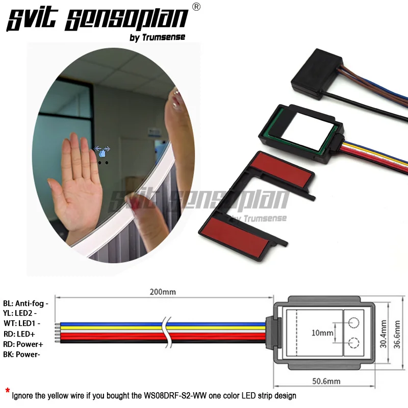 

For Washroom LED Mirror Trumsense Stepless Dimming Hand Wave Infrared Sensor Switch WS08DRF-S7-WV with Relay FD-04 Anti-fog