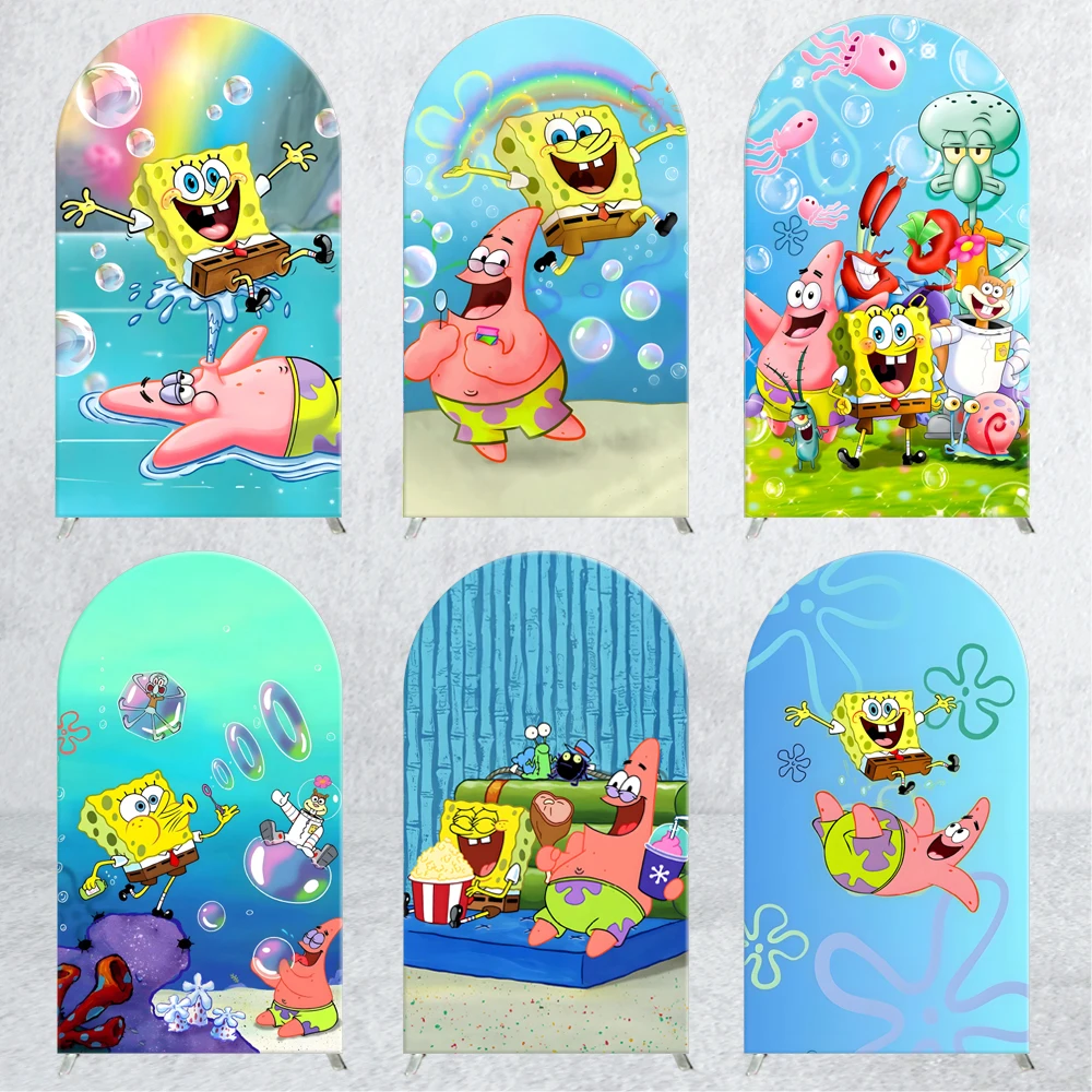 

SpongeBobs Arch Backdrop Cover Seabed Child Birthday Party Spandex Fabric Cartoon Sea Image Baby Shower Background Decortion