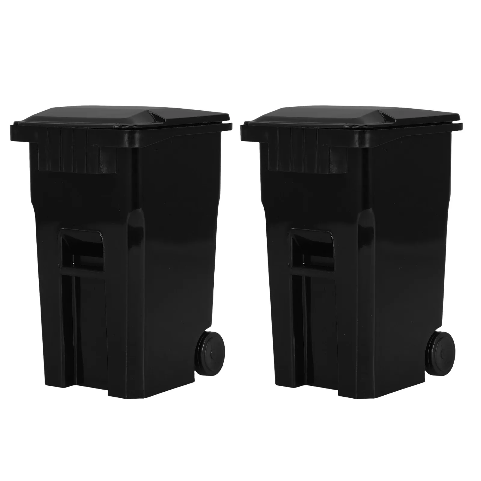 2Pcs Mini Trash Can for Desk Compact Covered Desktop Wastebasket Small Plastic Garbage Holder Pen Pencil Storage Black