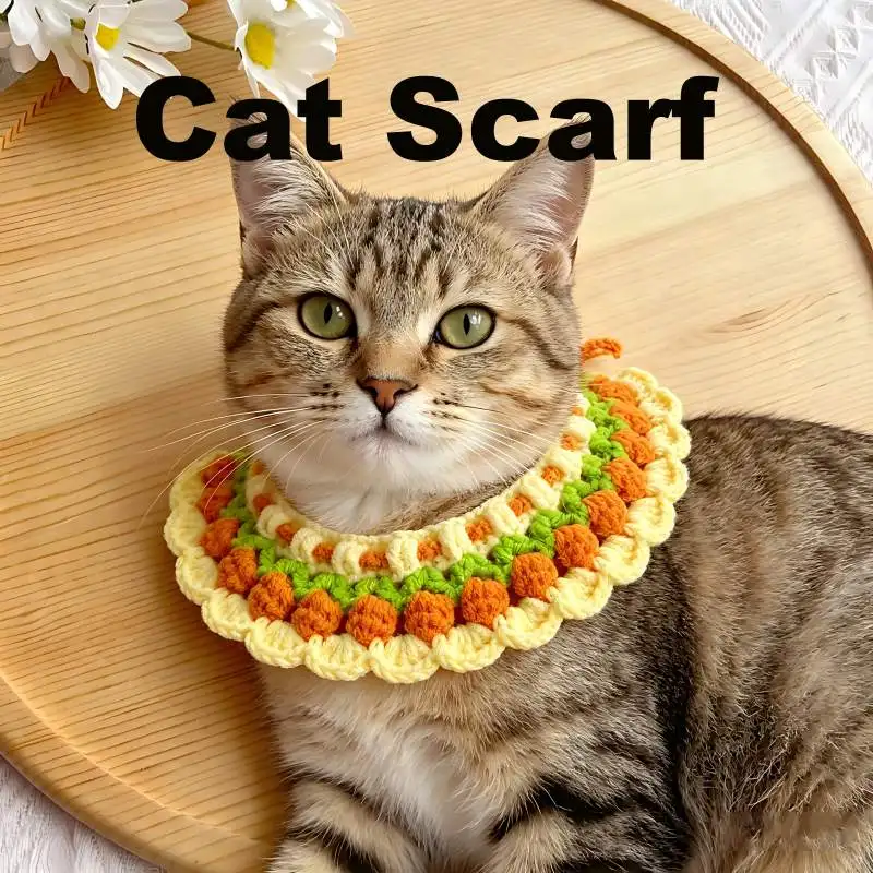 

Small Pet Collar Knitted Tulip Yellow Green Orange Cat Necklace Elastic Soft Scarf Cute Pet Accessories accesorios para gatos
