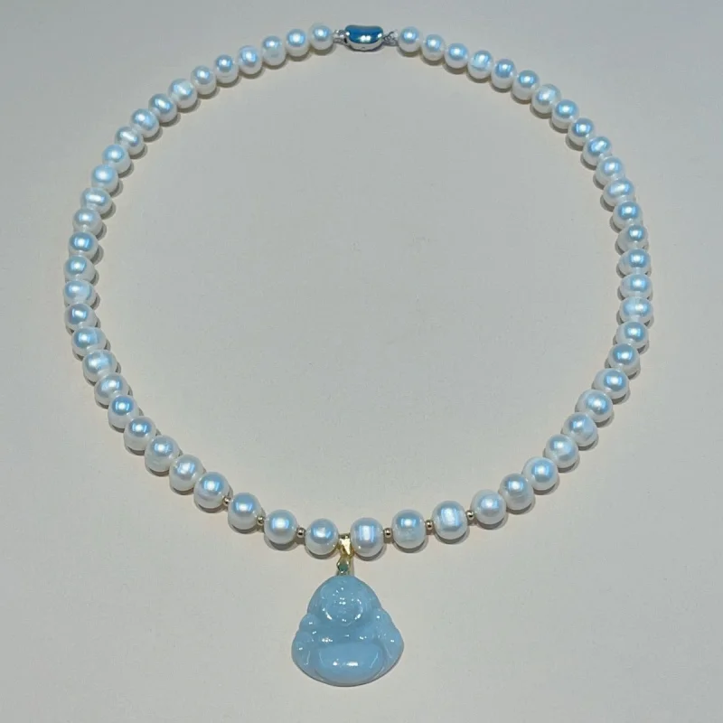 

Natural Pearl Necklace Female Jadeite Jade Buddha Pendant Jewelry