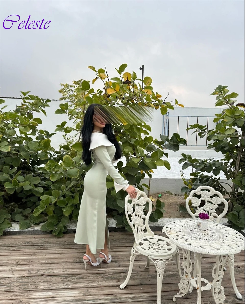 Abito da sera personalizzato a maniche lunghe in jersey a sirena Abiti da festa classici alla caviglia Abiti moderni per occasioni speciali con spacco laterale