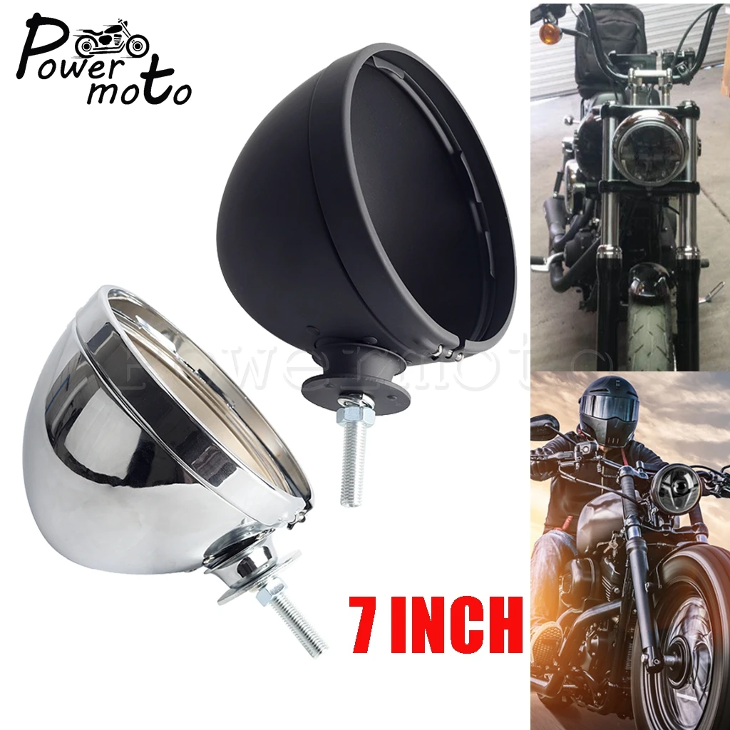 

Универсальная 7-дюймовая лампочка стандартной яркости для мотоцикла, стальной винтажный корпус для крепления фары для чоппера Bobber Cafe Racer на заказ