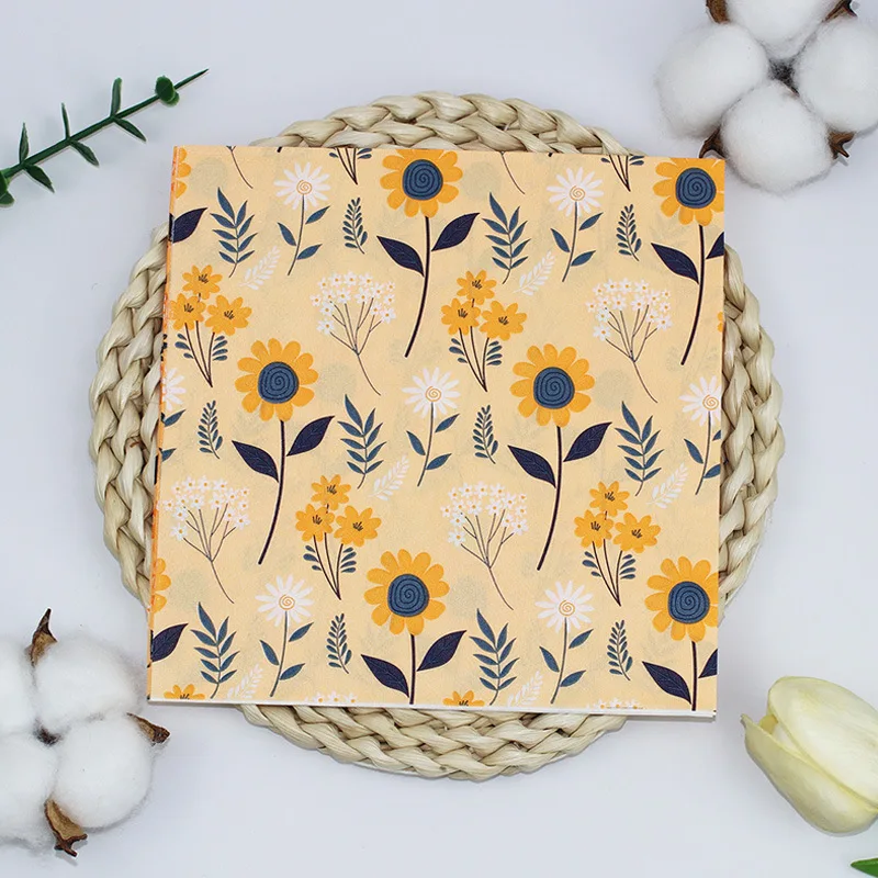20 piezas pañuelos estampados coloridos con pequeño patrón de girasol, servilleta cuadrada colorida desechable de doble capa para fiesta temática navideña