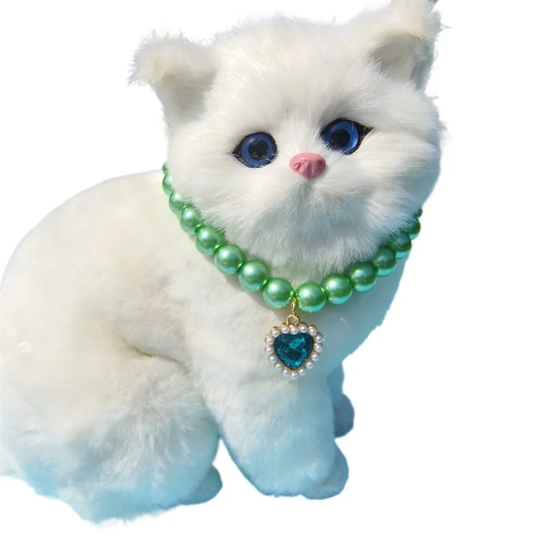 

Adjustable Pet Beaded Necklace with Heart Gem Pendant, Faux Pearl Collar Jewelry for Small Medium Dogs Cats Pet Neck Chain