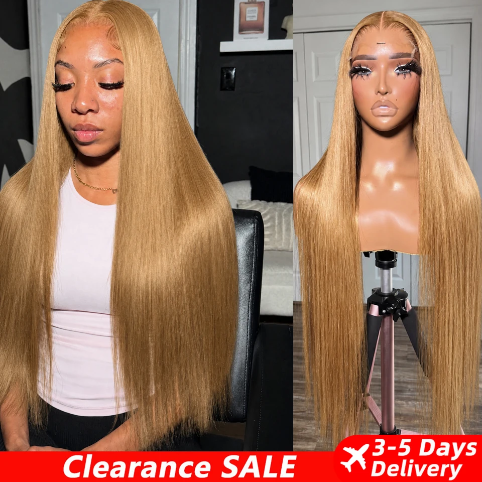 30 40 inches Honey Blonde Wig Human Hair Bone Straight Wigs 13x6 Hd Lace Frontal Wigs For Women 200% Density 27# Colored Lace Front Wigs