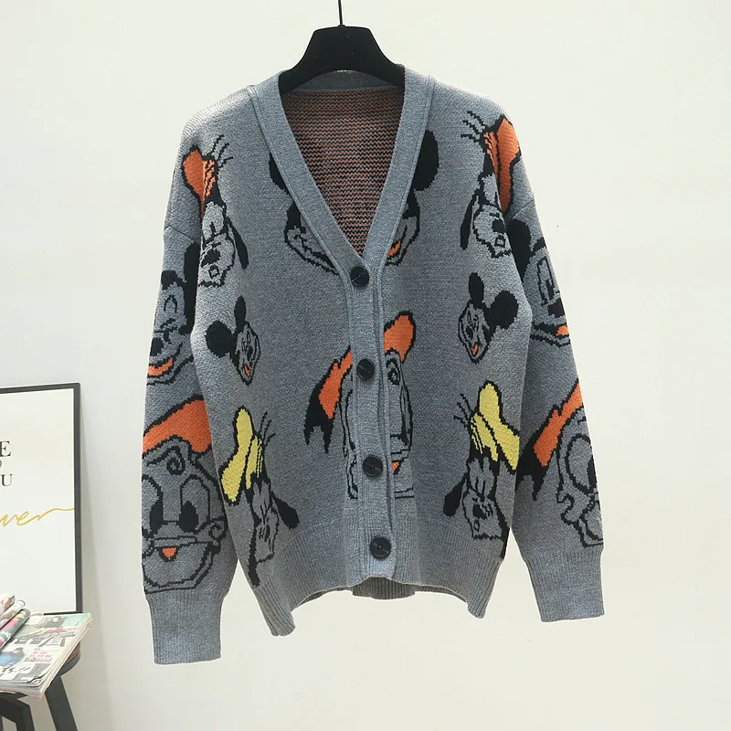 Cardigan tricoté Disney Mickey pour femmes, mode coréenne, chandails Kawaii, manteau pour femmes, automne et hiver, hauts amples et épais