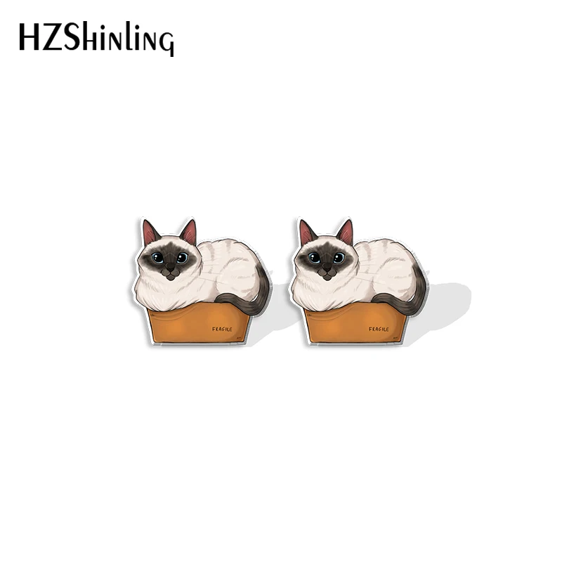 2022 New Birman Cat Stud Earring Animal Acrylic Resin Earrings Epoxy Handmade Jewelry Gifts Friends