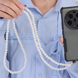 White Pearl Mobile Phone Chain Crossbody Lanyard Wrist Straps Universal Cellohone Bracelet Anti-drop Phone Case Charm Chain