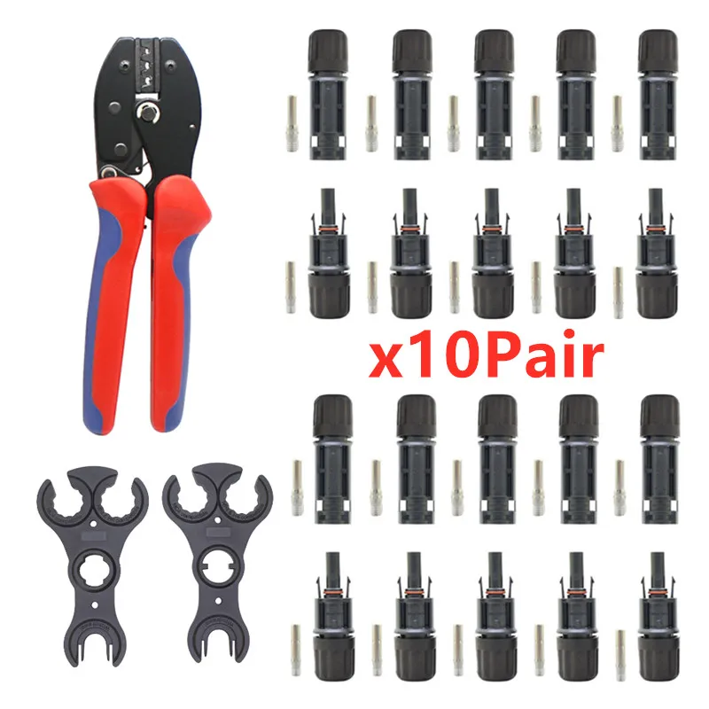 

10/20/30 Pairs Solar Connector 1500V 30A IP68 Solar Panel Branch PV Connectors Connect Tool Crimping Pliers Spanner Kit Set