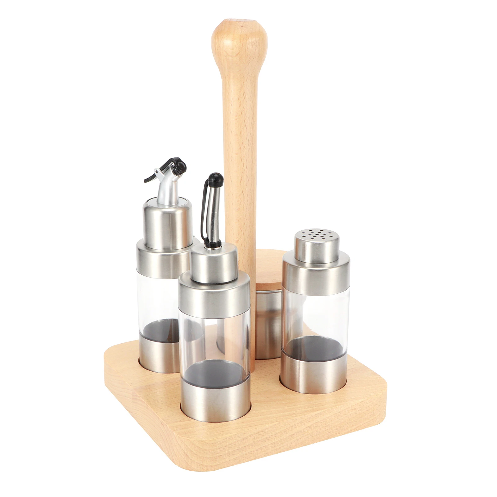 Wood Condiment Set Multi‑Functional Seasoning Rack Seasoning Pot Storage Tools Kitchen Supplies Seasoning Container Set