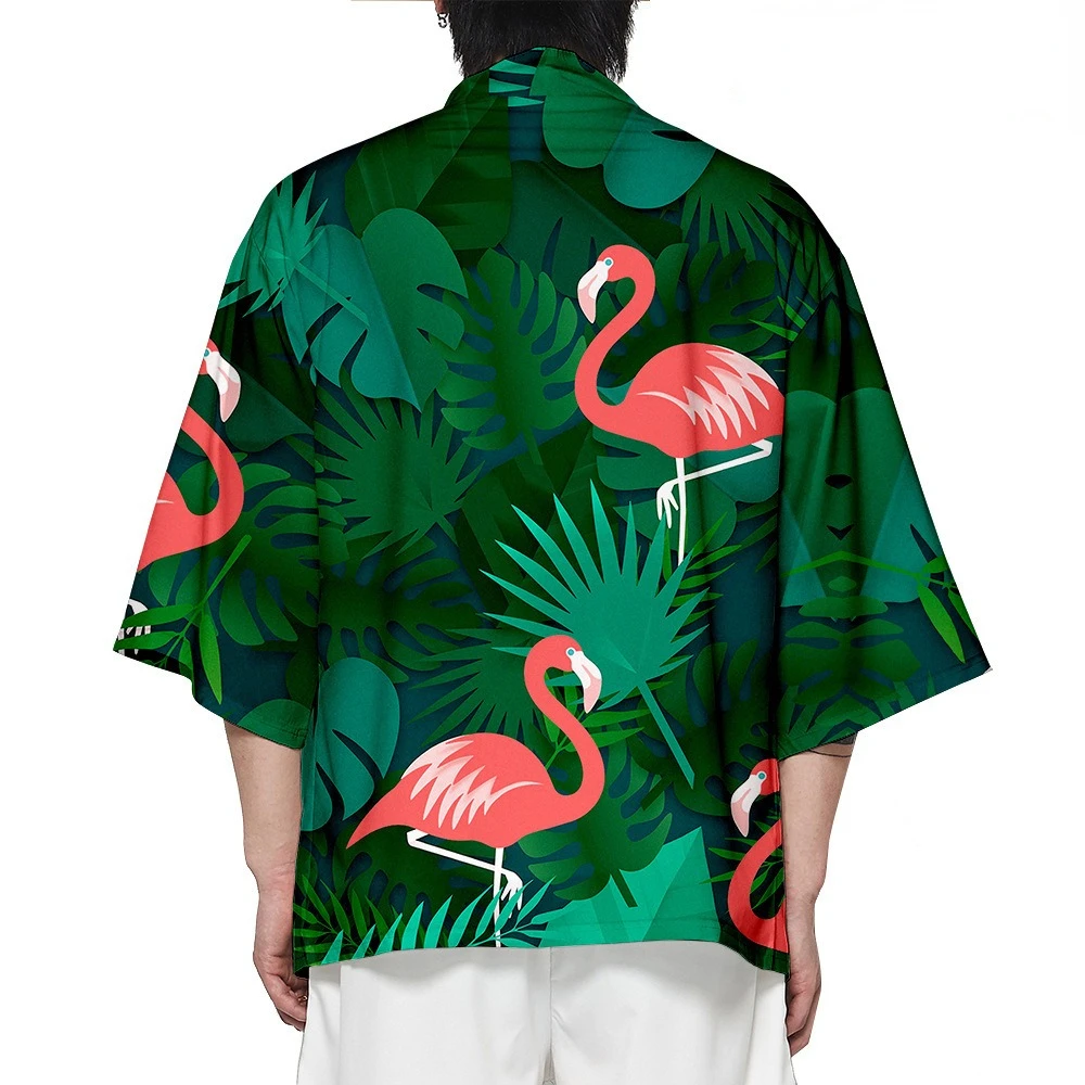 Summer Flamingoes Kimono Beach Tops Unisex Hawaiian Shirt Casual Loose Yukata Aesthetic Bathrobes Fashion Kimonos Trendy Outwear