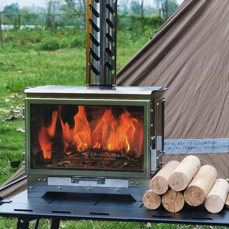 

Winter Camping Firewood Stove Stainless Stee Portable Picnic Fireplace Heating Visible Burning Furnace Camp Cooking Supplies