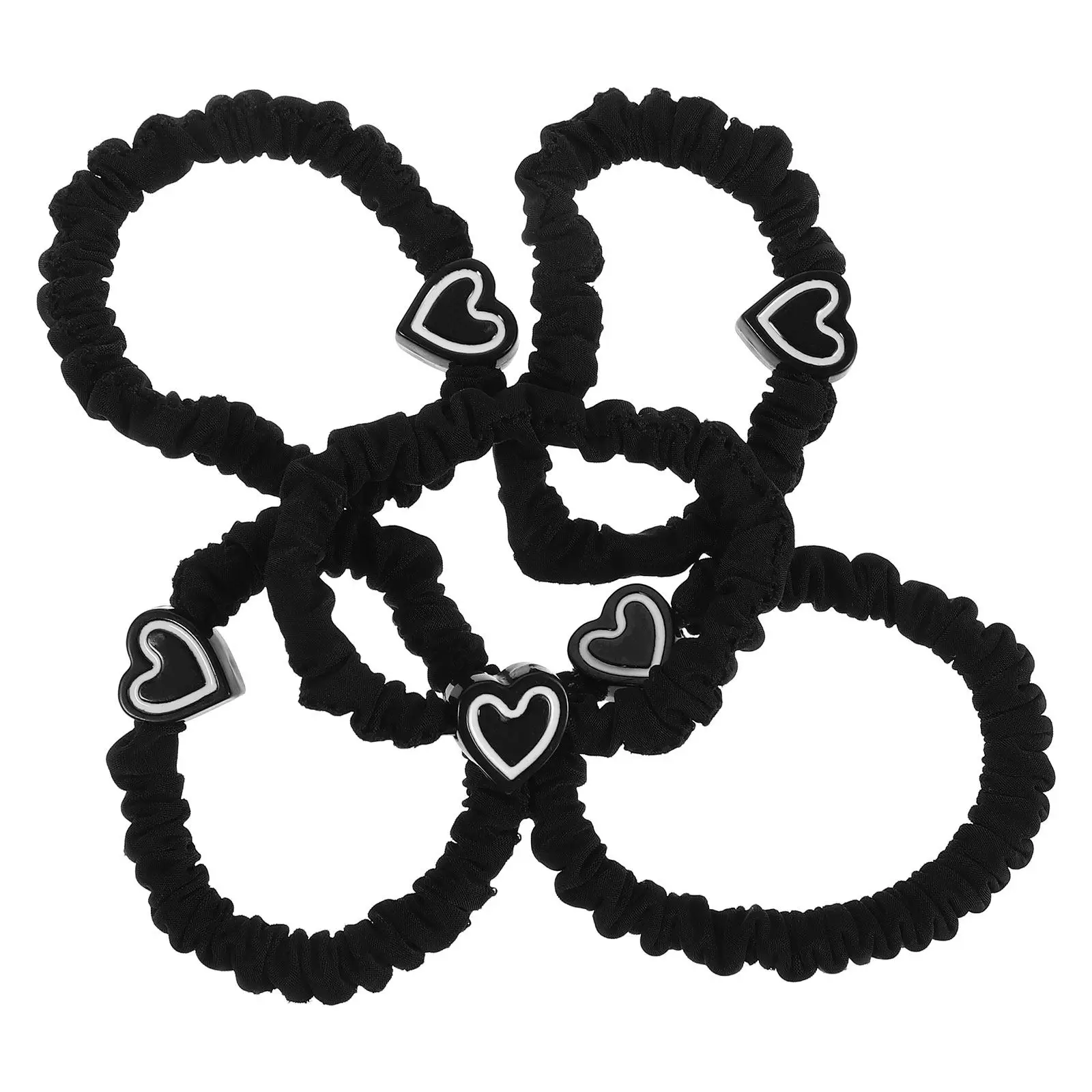 

5Pcs Minimalist High Elasticity Hair Ties for Women Thickened Heart Design Ponytail Holders Seamless Styling Accessories Black