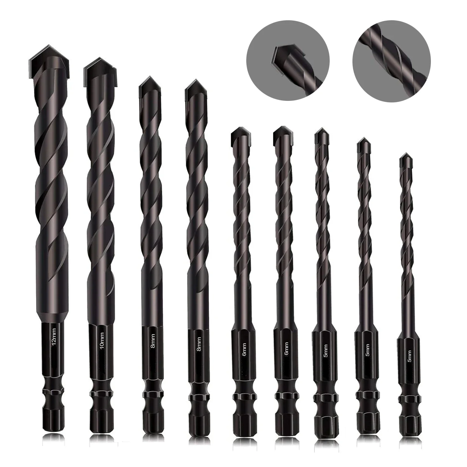 4-12mm preto alvenaria hex telha broca bits conjunto para vidro cerâmica concreto buraco abridor tijolo liga dura triângulo bit kit de ferramentas