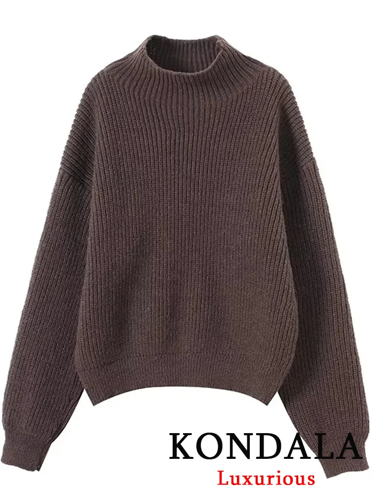 

KONDALA винтажный повседневный шикарный женский свитер, однотонный пуловер с круглым вырезом, вязаный свитер с длинными рукавами, модный осенний праздничный свитер 2025 года