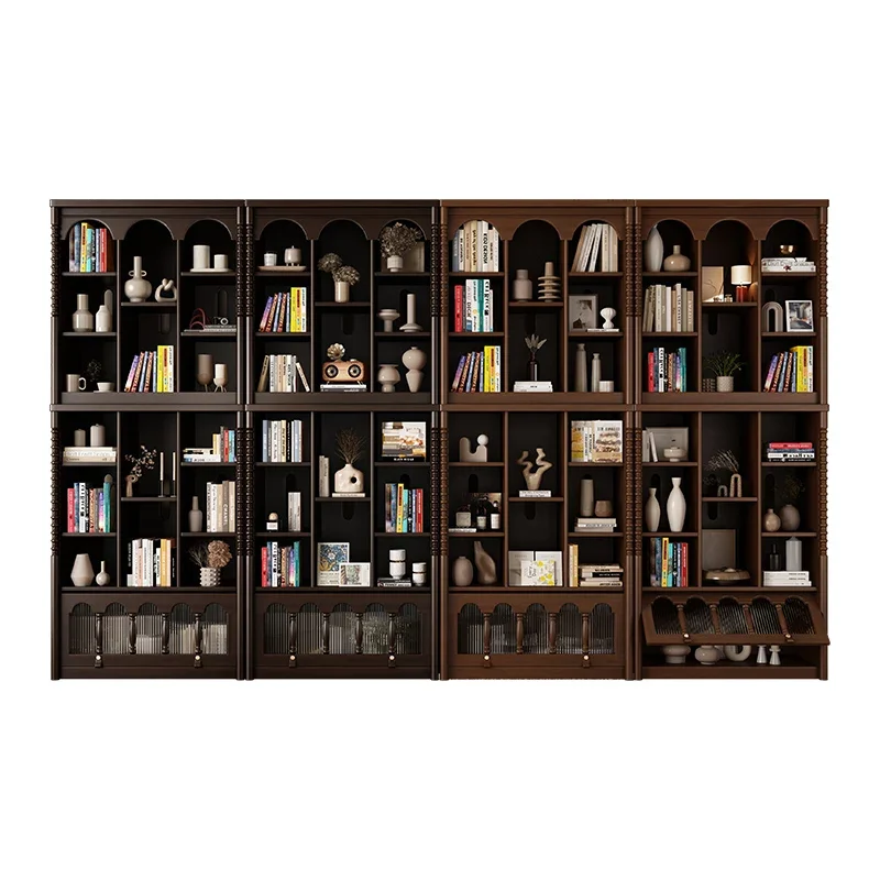 Retro Solid Wood Bookshelf Combination Book Low Cabinet Half Wall Bookcase Side