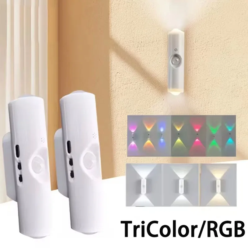 Rgb gradiente inteligente luz da noite recarregável sensor de movimento magnético lâmpada parede para o quarto banheiro armário jardim decoração casa