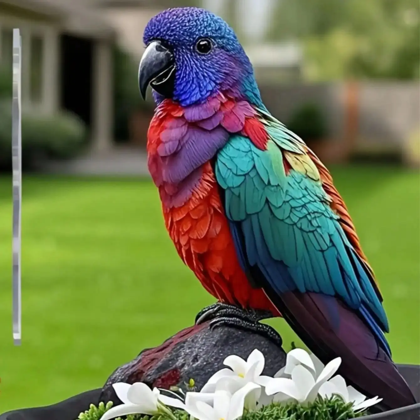 1PCS Bright and Colorful Parrot Outdoor Decoration Pile Park Decoration Terrace Courtyard Decoration Animal Statue Garden Decora