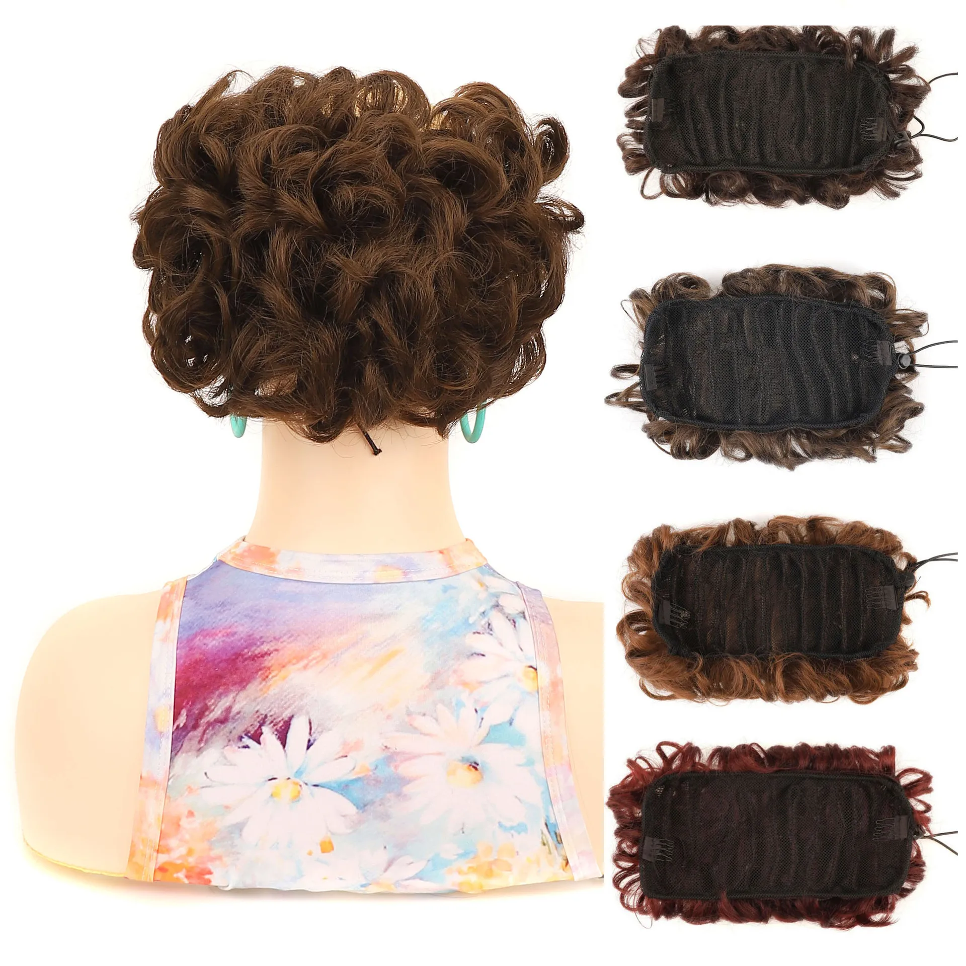 Jeedou Synthetic Hair Straight&Curly Chignon Updos Hair Bun Elastic Drawstring Pad Black  Brown Color Hairpieces For Women Girls