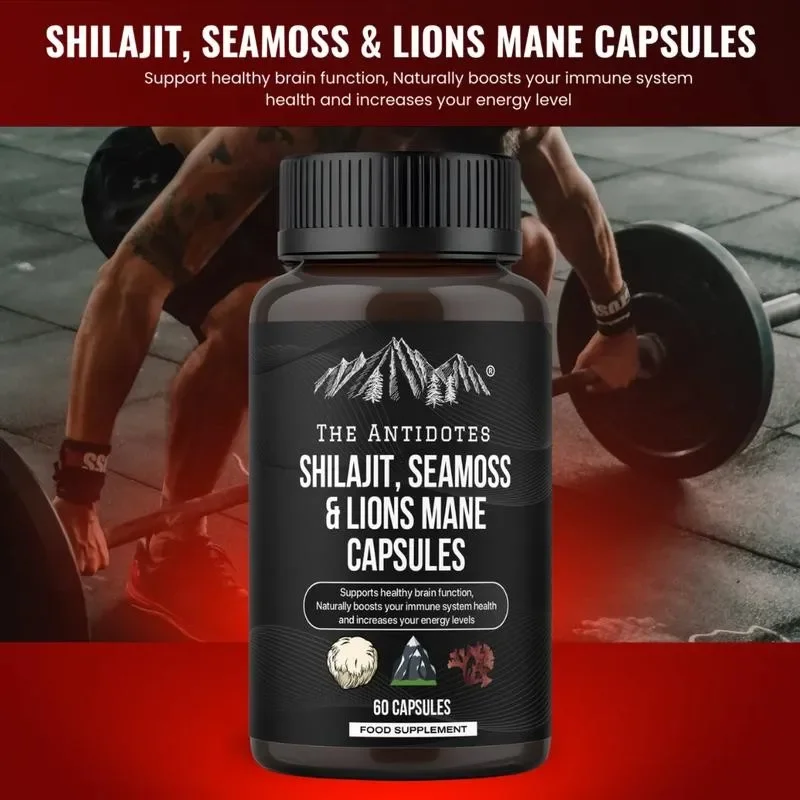 

Капсулы Shilajit, Seamoss и Lion's Mane — повышение энергии и выносливости, снятие стресса, улучшение памяти, повышение иммунитета