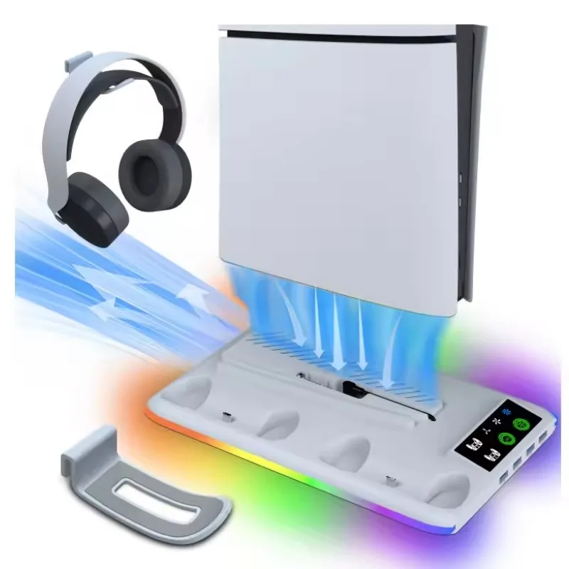 

HA-8008 Multifunctional Cooling Stand For PS5/PS5 Slim Console Cooler Dual Charging Dock Station With Hook RGB Light