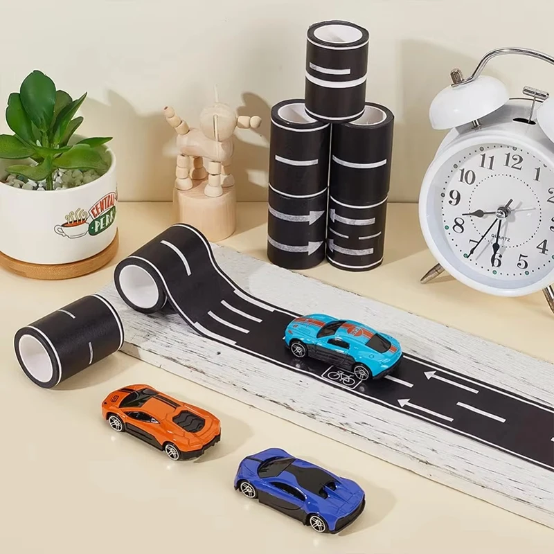 1-2 Rolls Cartoon Road Stickers Black Polyurethane Road Tape Reusable Track Tape For Kids Racing Party Table Floor Decor Set Kit