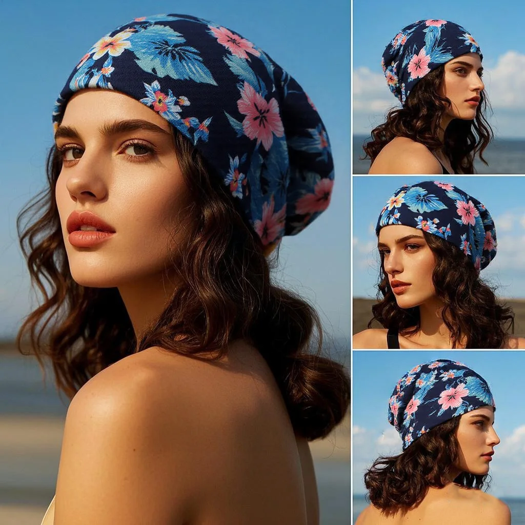 

New Fashion Floral Women Beauty Skullies Beanies Lady Double Used Hat Scarf Cute Girls Cotton Brand Hats Sports Autumn Warm Hats