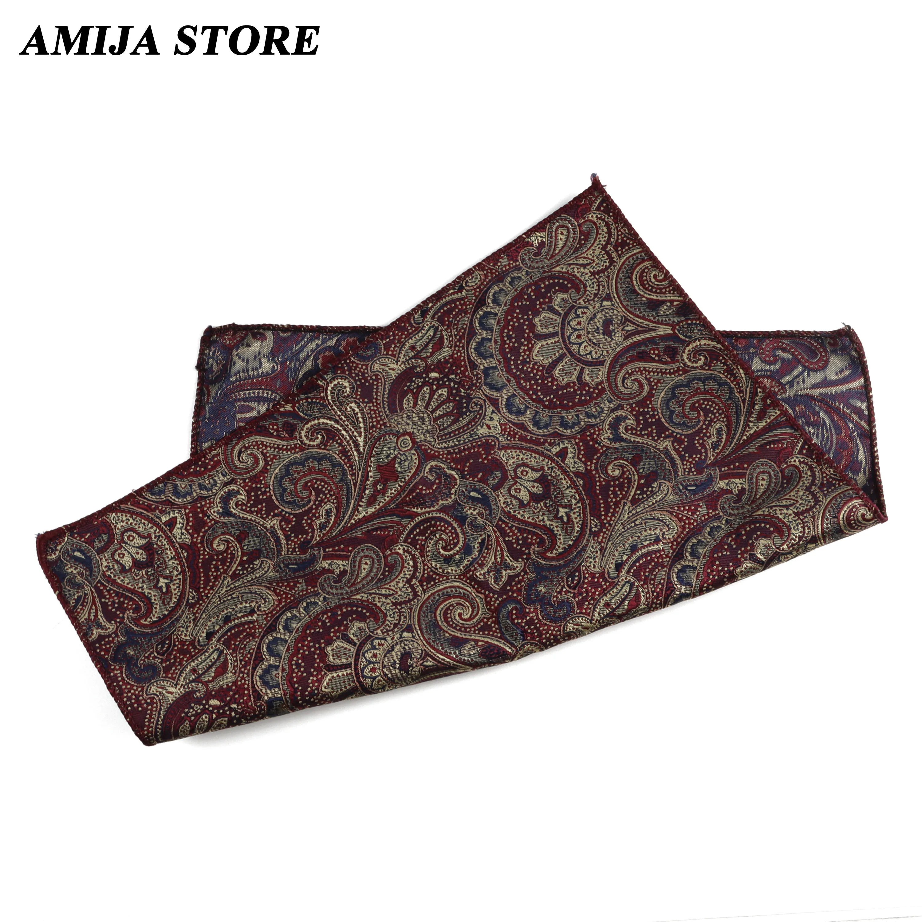 Luxury Design ดอกไม้ผ้าเช็ดหน้า Paisley รูปแบบ Pocket Square โพลีเอสเตอร์ผ้าเช็ดหน้าผู้ชายสําหรับธุรกิจงานแต่งงานของขวัญ
