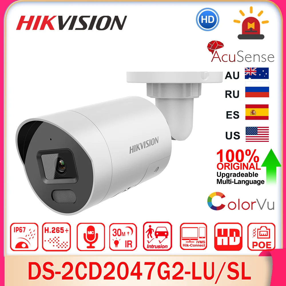 

Hikvision 4MP IP Camera DS-2CD2047G2-LU/SL AcuSense Light and Audible Warning Colorvu Built-in MIC SD Slot IP67 POE Bullet CCTV