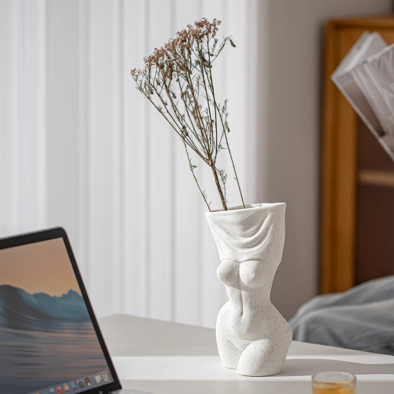 

Ceramic dried flower vase small fresh flower arrangement modern white dining table living room home decoration ornament