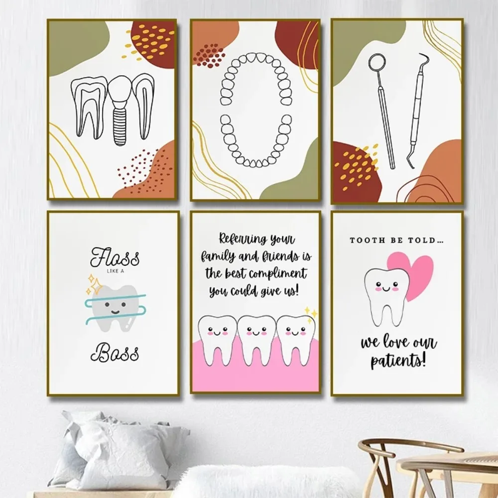 Abstract Dental Art Teeth Poster Canvas Painting Tooth Anatomy Art Hygienist  Wall Pictures Office Orthodontist Clinic Decor