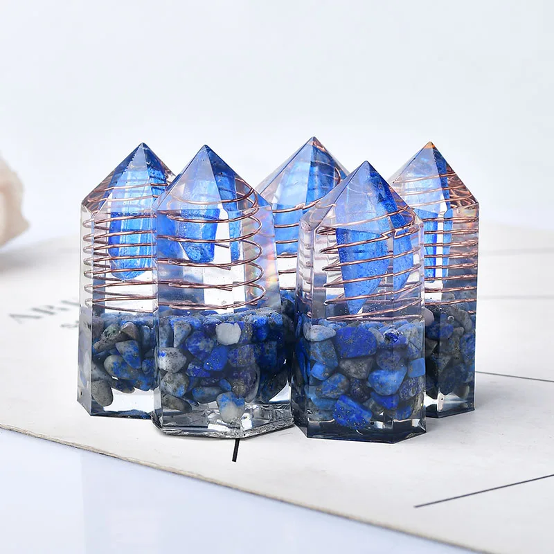 1PC Resin Natural Crystal Lapis Lazuli Blue Aura Quartz Point Wand Healing Stone Meditation Home Decoration Reiki Chakra Tower