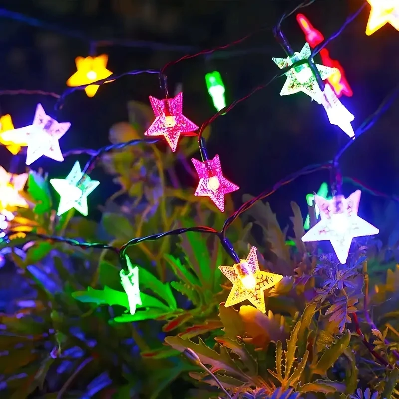 12m/7m/5m Outdoor Solar Star String Lights Waterproof Solar Lights Fairy Lights Star for Christmas Garden Wedding Decoration