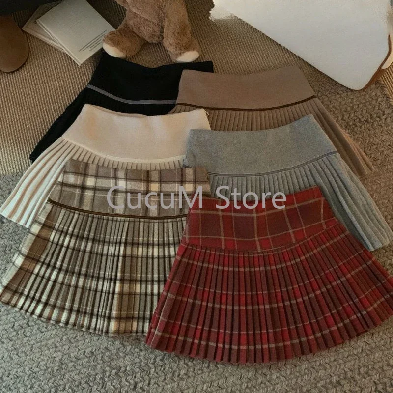 2000s Aesthetic Old Money Mini Pleated Woolen Plaid Skirt Gyaru Coquette Preppy Y2k JK Fall Winter Women Japanese Fashion