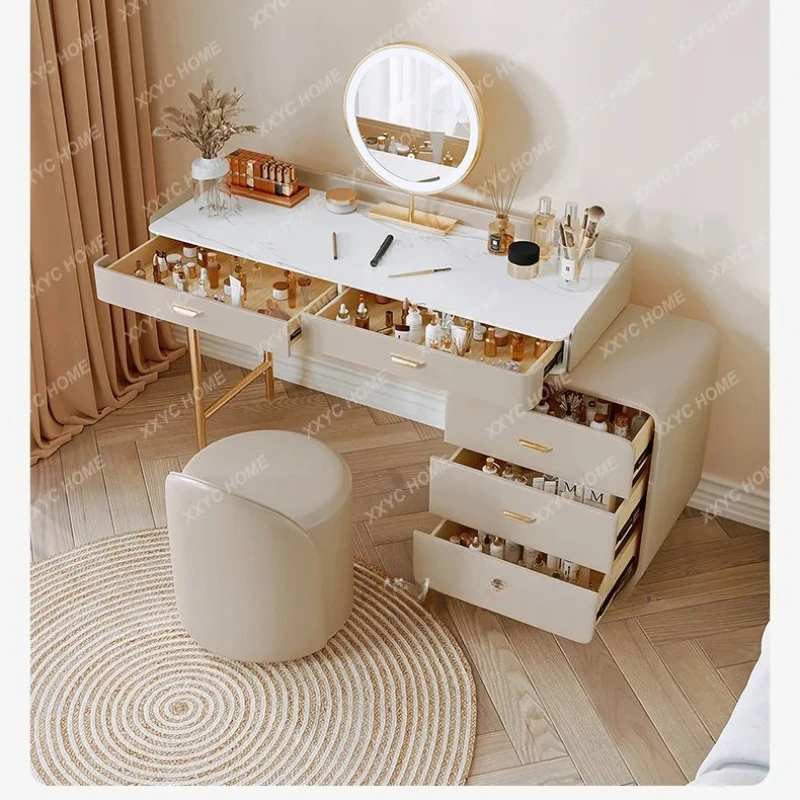 X-S  White Luxury Dressing for Bedroom Table Vanity Wood Makeup Dresser LED Mirror Salon Organizer Storage Box Bedroom HG